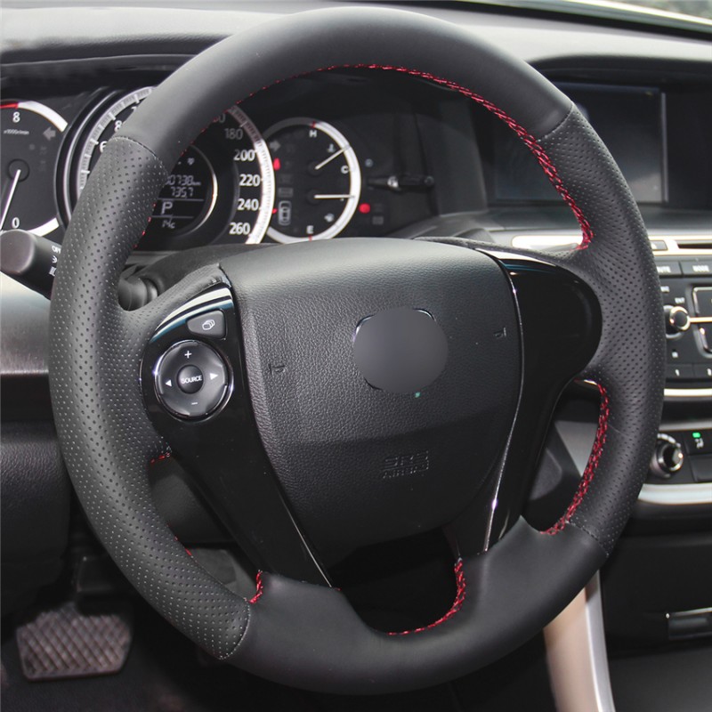 Loncky Auto Custom Fit OEM Black Genuine Leather Car Steering Wheel